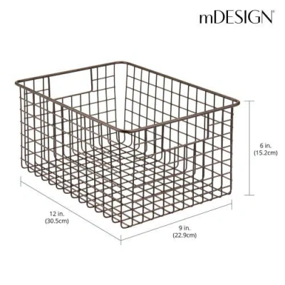 Mdesign Metal Wire Food Organizer Basket With Built-in Handles, 12 X 9 X 6 In Brown
