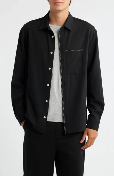 Krost Blanket Stitch Button-up Shirt In Black
