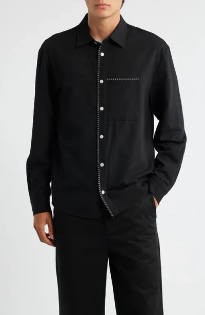 Krost Blanket Stitch Button-up Shirt In Black