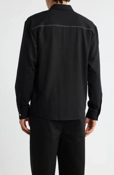 Krost Blanket Stitch Button-up Shirt In Black