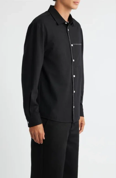 Krost Blanket Stitch Button-up Shirt In Black