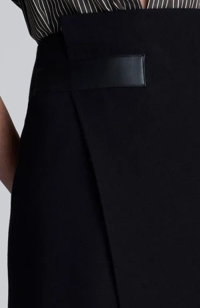 Kenneth Cole Boiled Wool Asymmetrical Slit Midi Skirt In Black