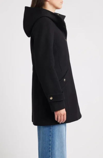Michael Kors Wool Blend Hooded Coat In Black