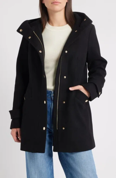 Michael Kors Wool Blend Hooded Coat In Black