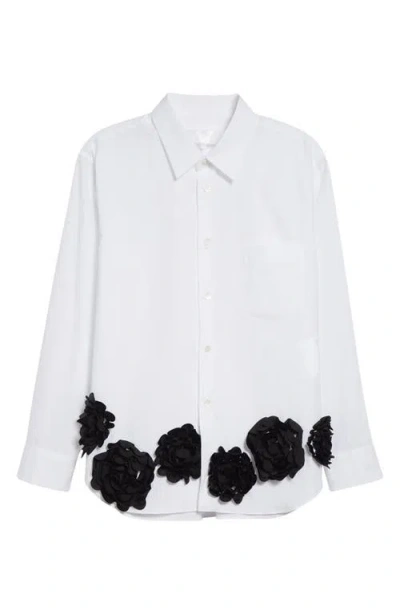Tao Comme Des Garçons Floral Satin Appliqué Cotton Broadcloth Button-up Shirt In Multi