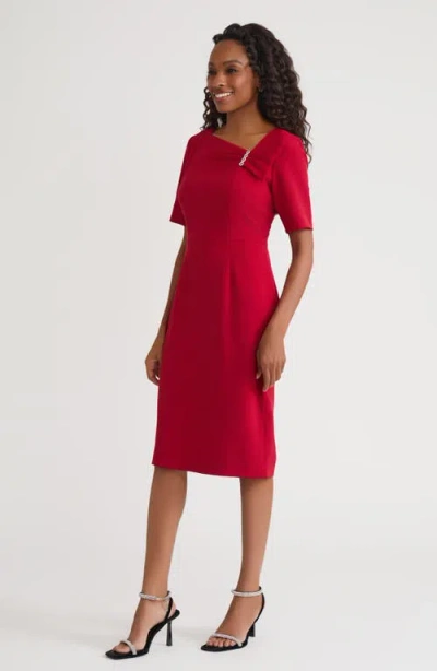 Kasper Women's Asymmetrical-neck Sheath Dress, Regular & Petite In Red
