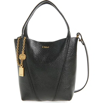 Chloé Small Spin Glossy Leather Tote Bag In Black