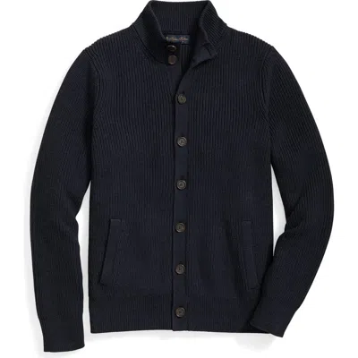 Brooks Brothers Supima Cotton Ribbed Mock Neck Cardigan In Blue