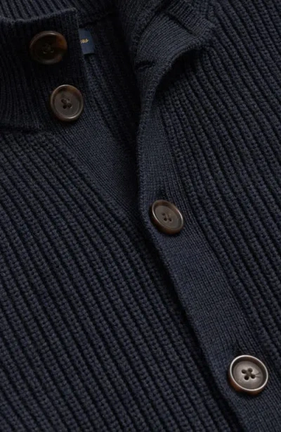 Brooks Brothers Supima Cotton Ribbed Mock Neck Cardigan In Blue