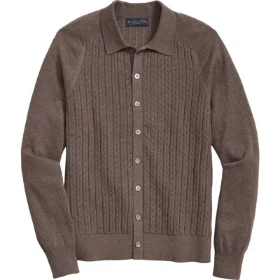 Brooks Brothers Cotton Mini-cable Polo Cardigan In Brown