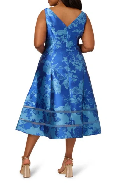 Adrianna Papell Metallic Floral Jacquard Fit & Flare Cocktail Dress In Blue
