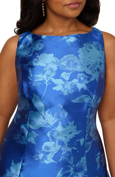 Adrianna Papell Metallic Floral Jacquard Fit & Flare Cocktail Dress In Blue