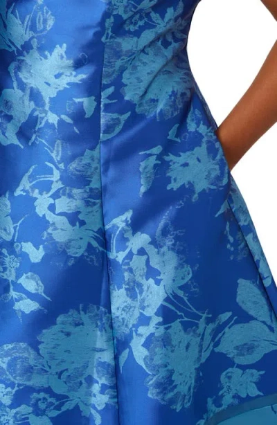 Adrianna Papell Metallic Floral Jacquard Fit & Flare Cocktail Dress In Blue