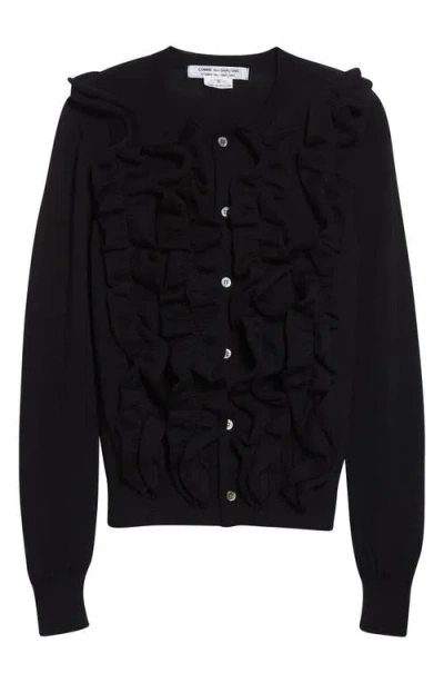 Comme Des Garçons Ruffle Wool Cardigan In Black