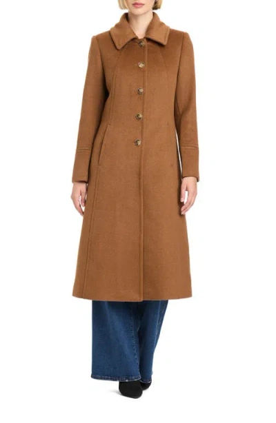 Vince Camuto Single Breasted Coat With Removable Faux Fur Collar & Cuffs In Brown