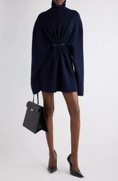 Balenciaga Pinched Navy Mini Dress In Wool And Cotton Women In Blue