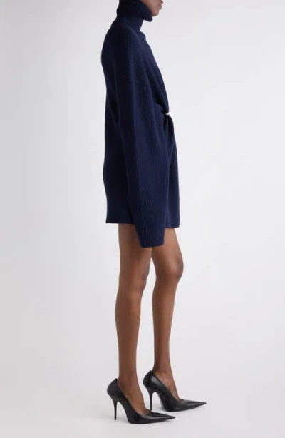 Balenciaga Pinched Navy Mini Dress In Wool And Cotton Women In Blue