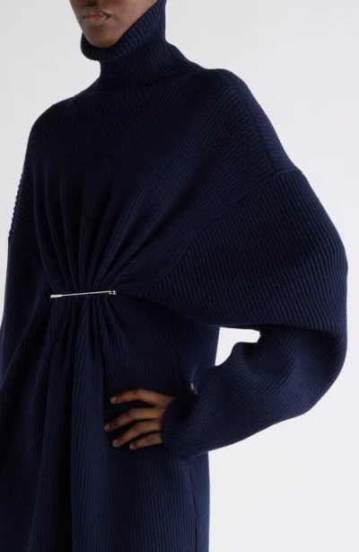 Balenciaga Pinched Navy Mini Dress In Wool And Cotton Women In Blue