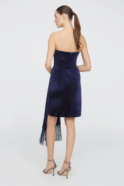 Theia Ursula Strapless Velvet Dress In Blue