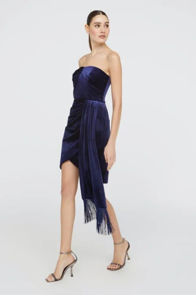 Theia Ursula Strapless Velvet Dress In Blue