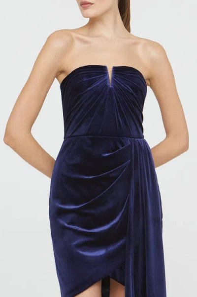 Theia Ursula Strapless Velvet Dress In Blue