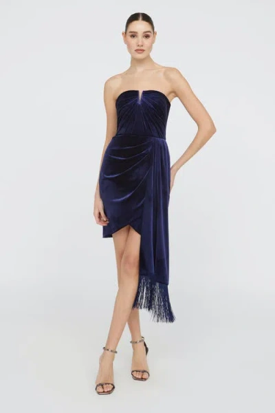 Theia Ursula Strapless Velvet Dress In Blue