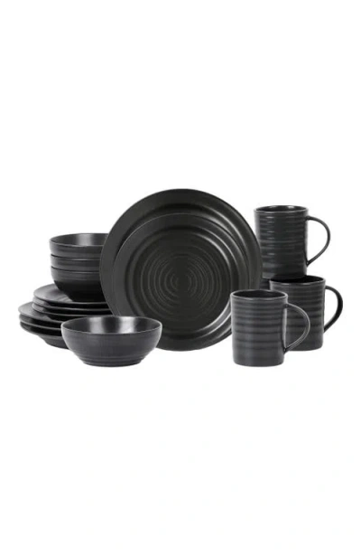 Stone Lain Orbit Stoneware 16-piece Dinnerware Set With Cereal Bowls And Mugs In Black