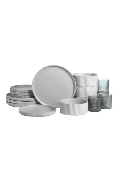 Stone Lain Haven 16pc Stoneware Dinnerware Set With Borosilicate Glass In White