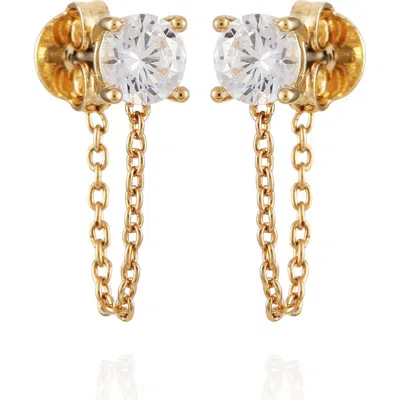 Vince Camuto Glass Stone Stud Chain Dangle Drop Earrings In Gold
