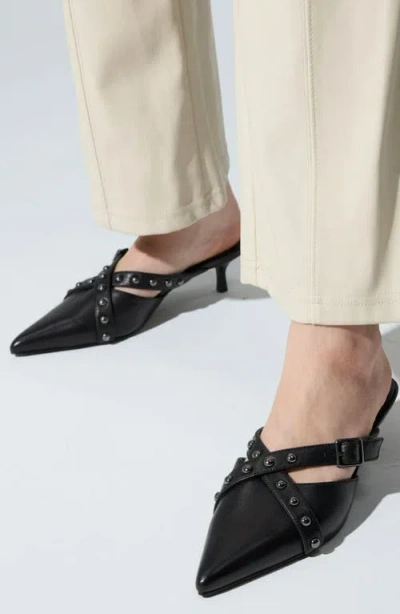 Yosi Samra Alexis Pointed Toe Kitten Heel Mule In Black