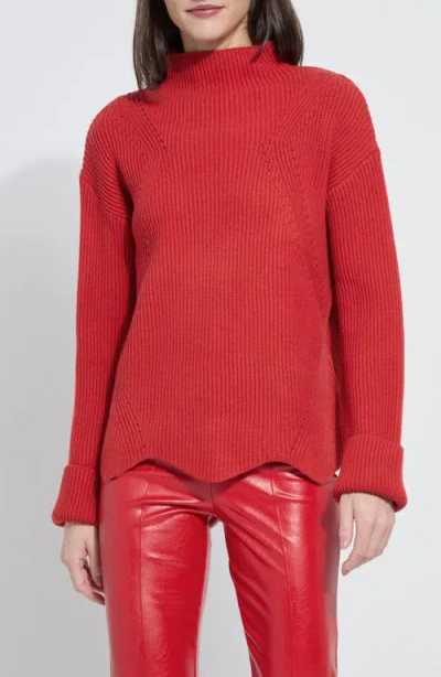 Lyssé Hyacinth Cozy Rib Scallop Edge Pullover In Red
