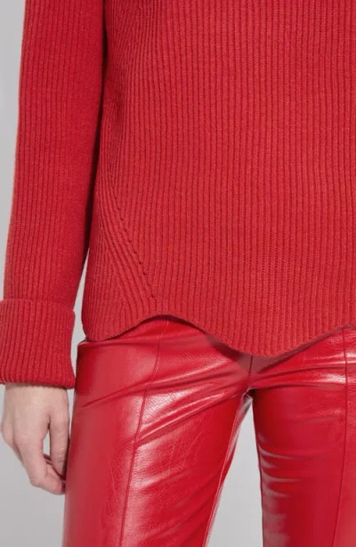 Lyssé Hyacinth Cozy Rib Scallop Edge Pullover In Red