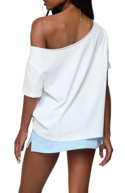 Edikted Hawaiian Babe Off The Shoulder Cotton Graphic T-shirt In Brown