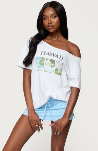 Edikted Hawaiian Babe Off The Shoulder Cotton Graphic T-shirt In Brown