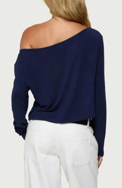 Edikted La Babe Off The Shoulder Crop Graphic T-shirt In Blue