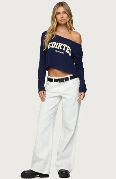Edikted La Babe Off The Shoulder Crop Graphic T-shirt In Blue