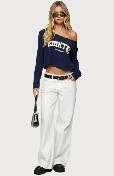 Edikted La Babe Off The Shoulder Crop Graphic T-shirt In Blue