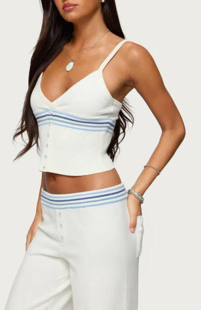 Edikted Miya Stripey Ribbed Knit Tank Top In White