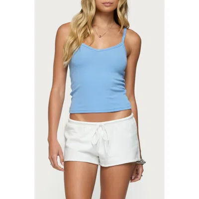 Edikted Aspyn V Neck Ribbed Tank Top In Blue