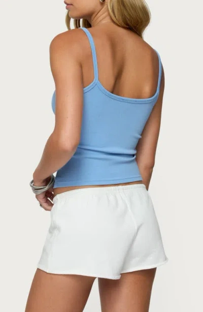 Edikted Aspyn V Neck Ribbed Tank Top In Blue