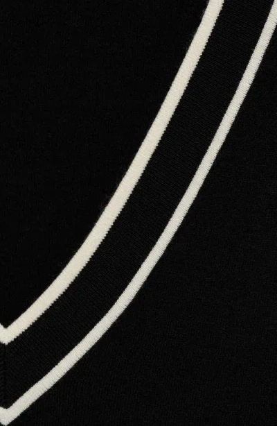 Mango Contrast V-neck Sweater In Black