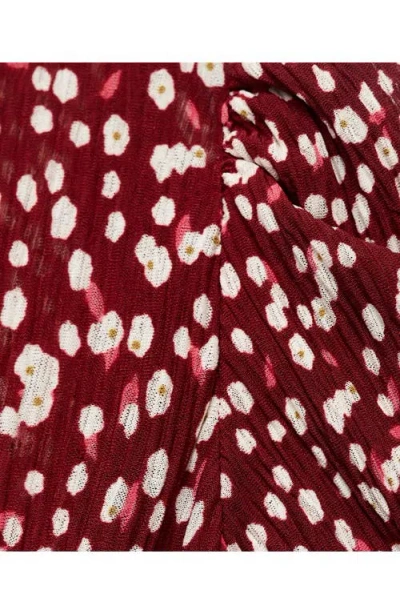 Mango Floral Puff Sleeve Pleated Maxi Dress In Burgundy