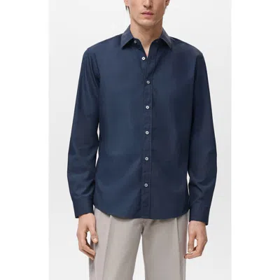 Mango Solid Regular Fit Button-up Shirt In Blue
