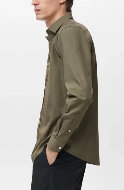 Mango Solid Regular Fit Button-up Shirt In Green