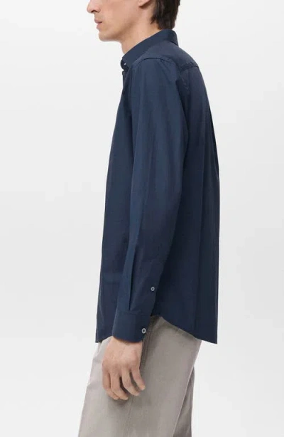 Mango Solid Regular Fit Button-up Shirt In Blue