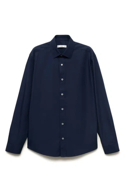 Mango Solid Regular Fit Button-up Shirt In Blue