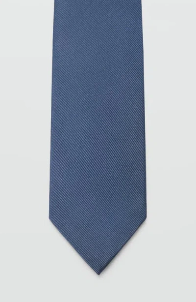 Mango Solid Silk Blend Twill Tie In Blue