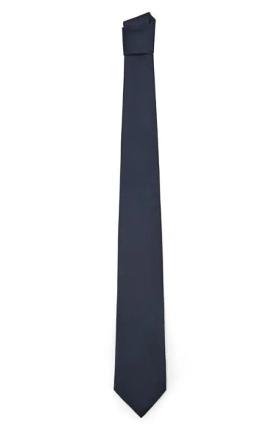 Mango Solid Silk Blend Twill Tie In Blue