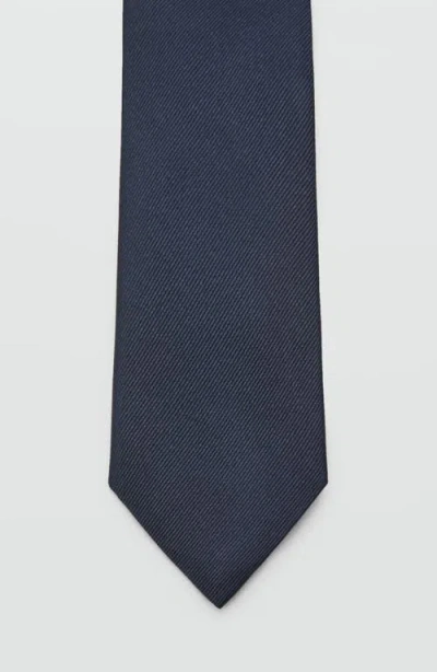 Mango Solid Silk Blend Twill Tie In Blue