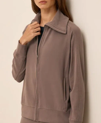 Pact Organic Cotton Cloudknit Zip Jacket In Brown